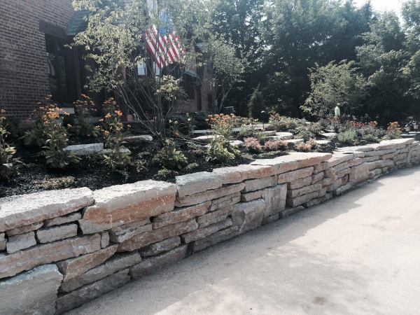 Stone Retaining Wall and Landscape Plantings installed in Pepper Pike near Cleveland Ohio