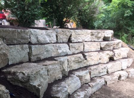 Natural Stone Retaining Wall Landscape Installation in Kirtland Ohio