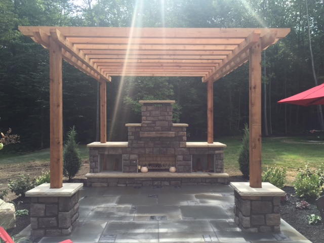 Cedar Pergola Bluestone Patio Landscape Design in Hamden Ohio