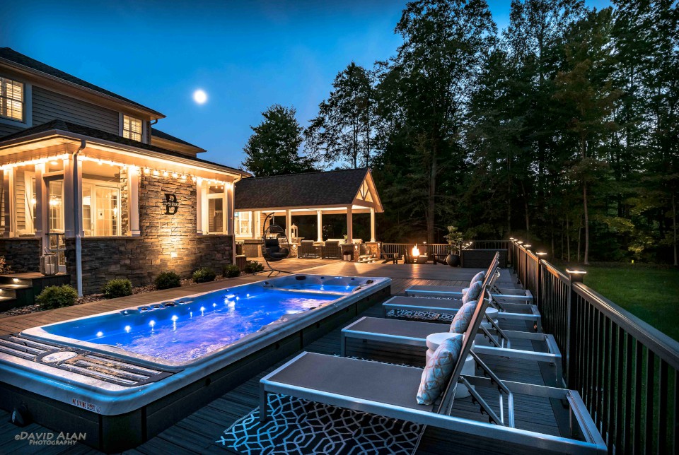 Cleveland Landscaping Company Project Backyard Swim Spa Endless Pool Surrounded by Pool Deck