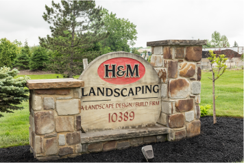 landscaping-company-sign-ohio Stone monument sign for H&M Landscaping in Newbury, Ohio